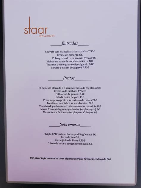 staar restaurante menu|Menu at Staar Restaurante, Albufeira